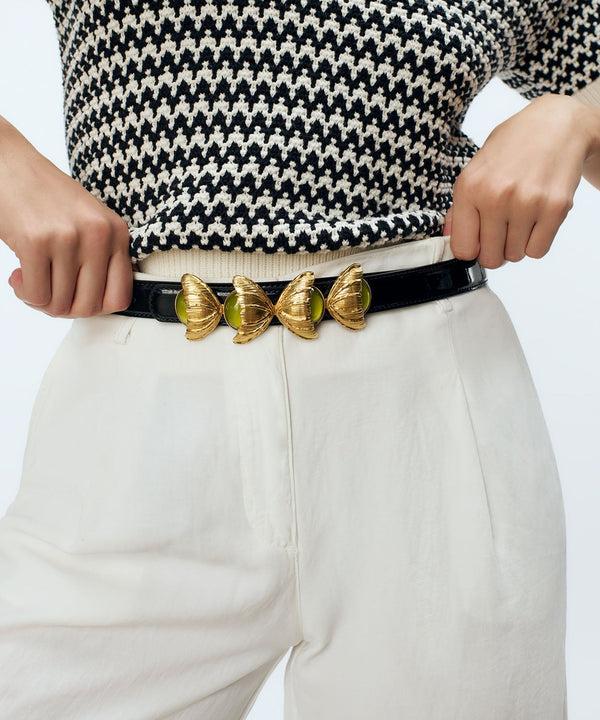 Sonia Petroff Retro Flower Patent Belt