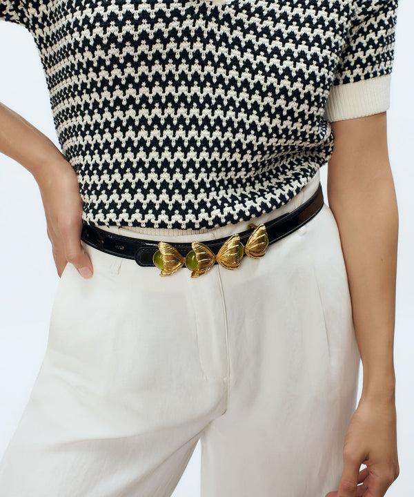 Sonia Petroff Retro Flower Patent Belt