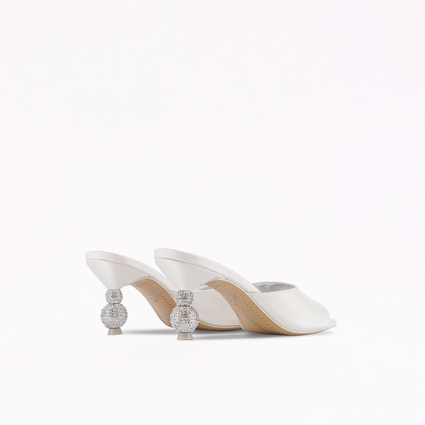 Sophia Webster Natalia Crystal Mid Mule Ivory Satin