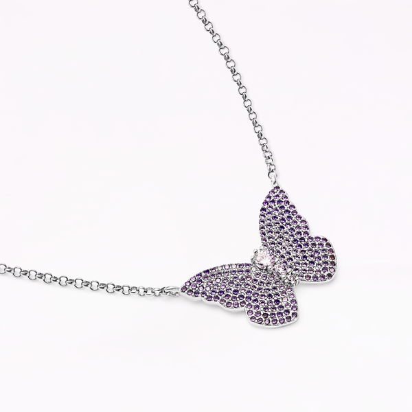 Sophia Webster Papillon Silver Violet Pendant Necklace Silver Violet