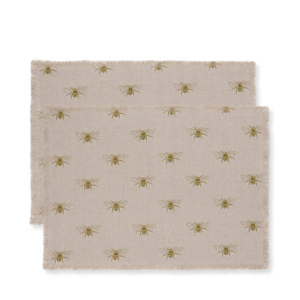 sophie allport Bees Linen Fringed Placemats (Set of 2)