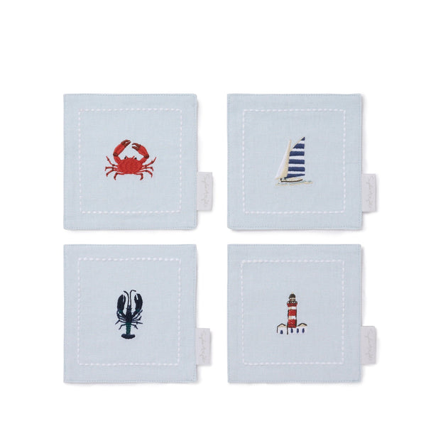 Sophie Allport Coastal Boats Embroidered Drink Napkins (Set Of 4)