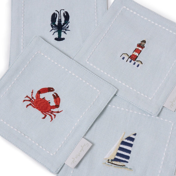 Sophie Allport Coastal Boats Embroidered Drink Napkins (Set Of 4)