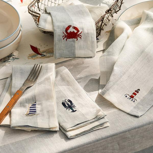 sophie allport Coastal Boats Embroidered Linen Napkins (Set of 4)