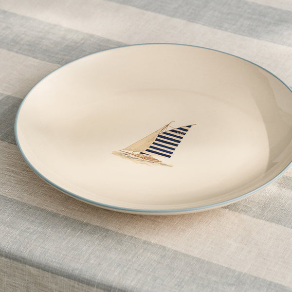 Sophie Allport Coastal Boats Stoneware Dinner Plate - Blue Stripe