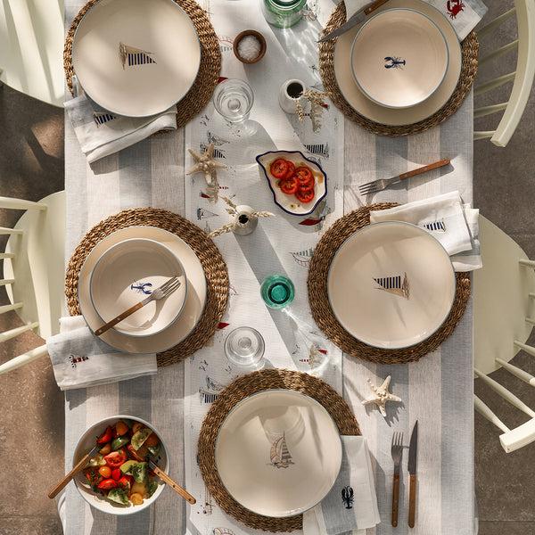 Sophie Allport Coastal Boats Stoneware Dinner Plate - Blue Stripe