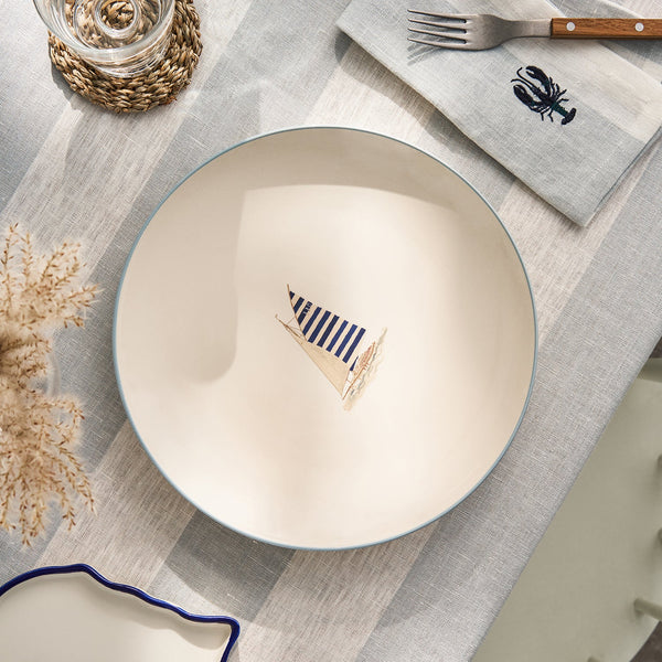 sophie allport Coastal Boats Stoneware Dinner Plate - Blue Stripe