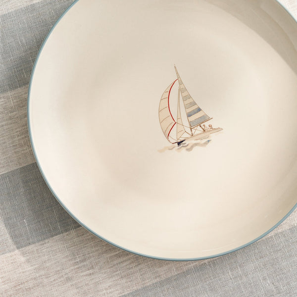 Sophie Allport Coastal Boats Stoneware Dinner Plate - Red Stripe