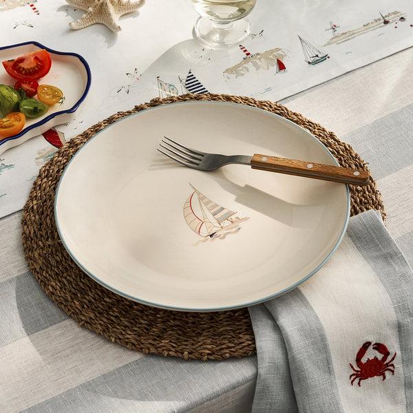 sophie allport Coastal Boats Stoneware Dinner Plate - Red Stripe