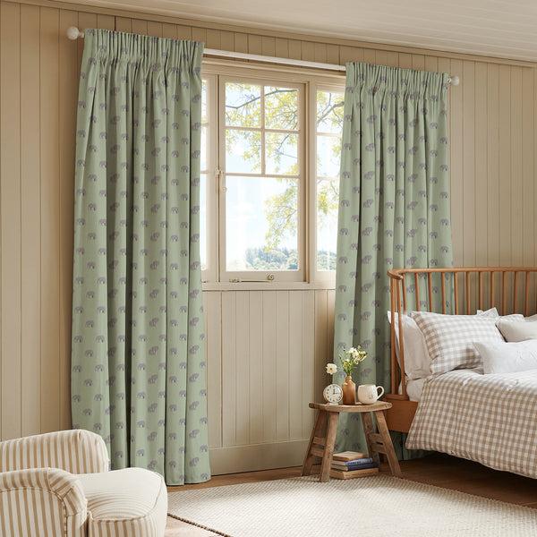 Sophie Allport Elephant Sage Green Made To Measure Curtains