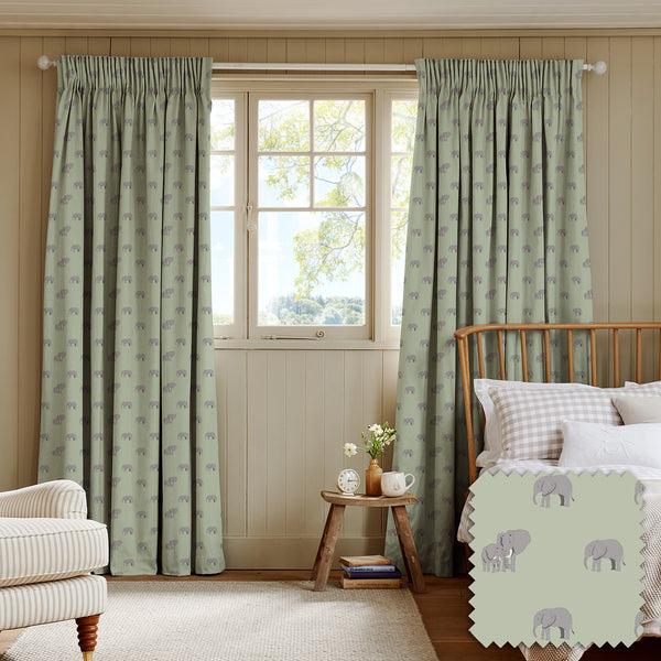 Sophie Allport Elephant Sage Green Made To Measure Curtains