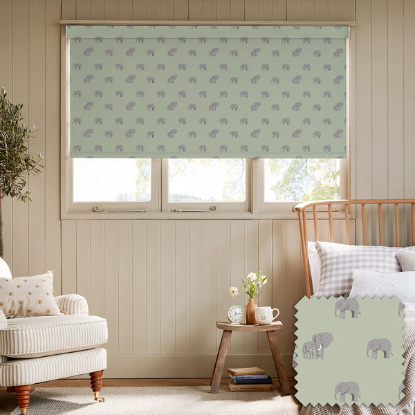 Sophie Allport Elephant Sage Green Made To Measure Roller Blind