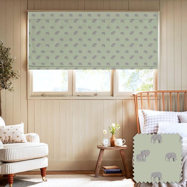 sophie allport Elephant Sage Green Made to Measure Roman Blind