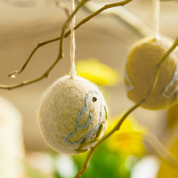 Sophie Allport Embroidered Bird Egg Baubles (Set Of 3)