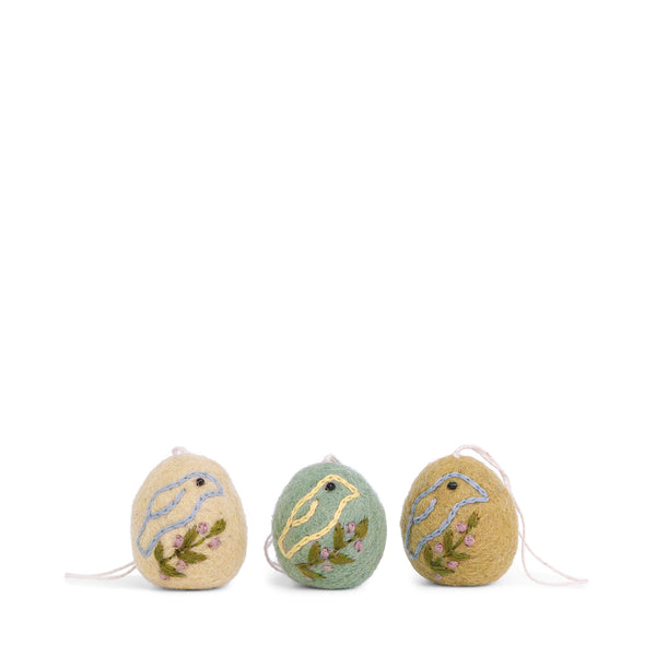 Sophie Allport Embroidered Bird Egg Baubles (Set Of 3)