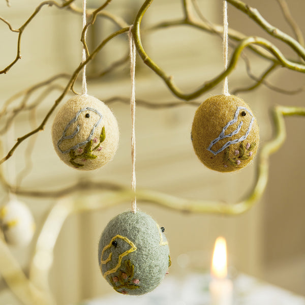 sophie allport Embroidered Bird Egg Baubles (Set of 3)