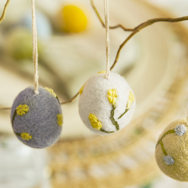 Sophie Allport Embroidered Floral Egg Baubles (Set Of 3)