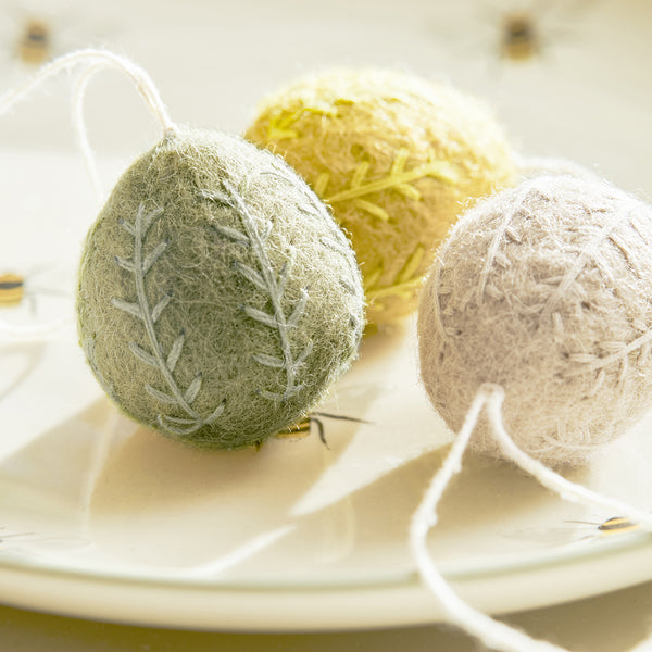 Sophie Allport Embroidered Leaf Egg Baubles (Set Of 3)