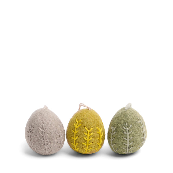 Sophie Allport Embroidered Leaf Egg Baubles (Set Of 3)