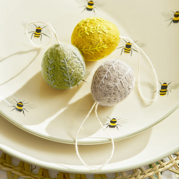 Sophie Allport Embroidered Leaf Egg Baubles (Set Of 3)