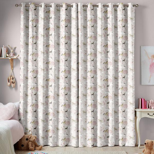Sophie Allport Forest Ponies Soft Pink Made To Measure Curtains