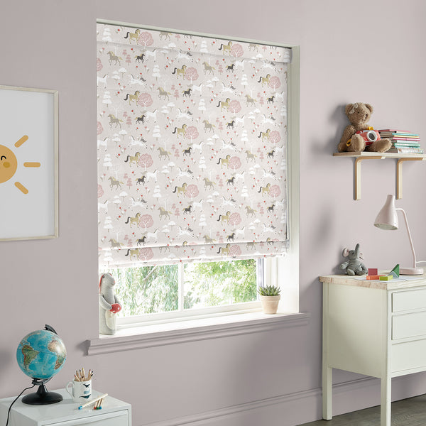 Sophie Allport Forest Ponies Soft Pink Made To Measure Roman Blind
