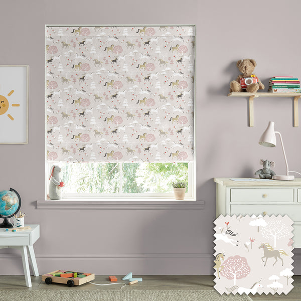 Sophie Allport Forest Ponies Soft Pink Made To Measure Roman Blind