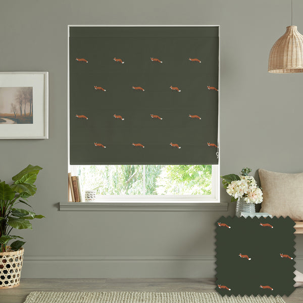 sophie allport Foxes Forest Green Made to Measure Roman Blind