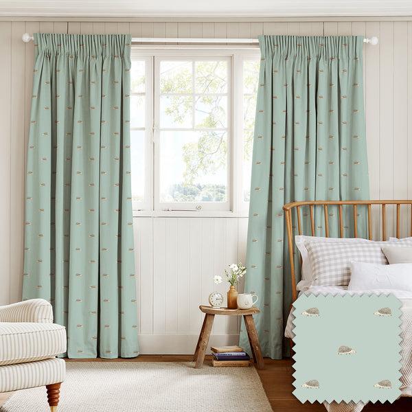 Sophie Allport Hedgehogs Pale Mint Blue Made To Measure Curtains