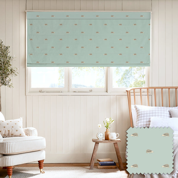Sophie Allport Hedgehogs Pale Mint Blue Made To Measure Roman Blind