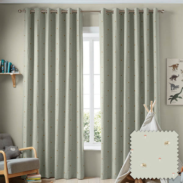 Sophie Allport Hedgehogs Sage Green Made To Measure Curtains