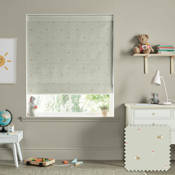 sophie allport Hedgehogs Sage Green Made to Measure Roman Blind