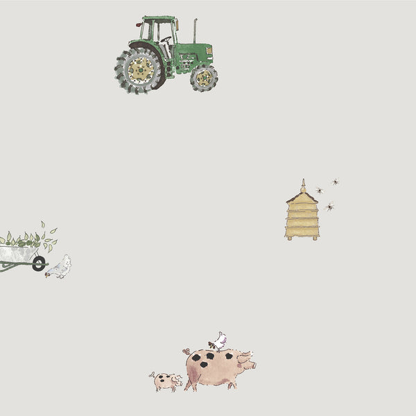 Sophie Allport On The Farm Soft Grey Curtains/Roman Blind Sample