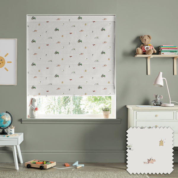 sophie allport On the Farm Soft Grey Made to Measure Roman Blind