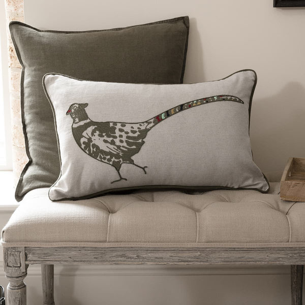 Sophie Allport Pheasant Linen Blend Embroidered Cushion
