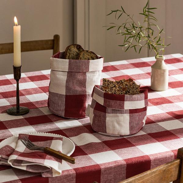 sophie allport Rustic Red Gingham Linen Bread Baskets (Set of 2)