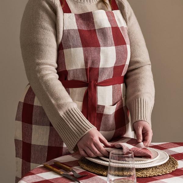 sophie allport Rustic Red Gingham Linen Cross Back Apron