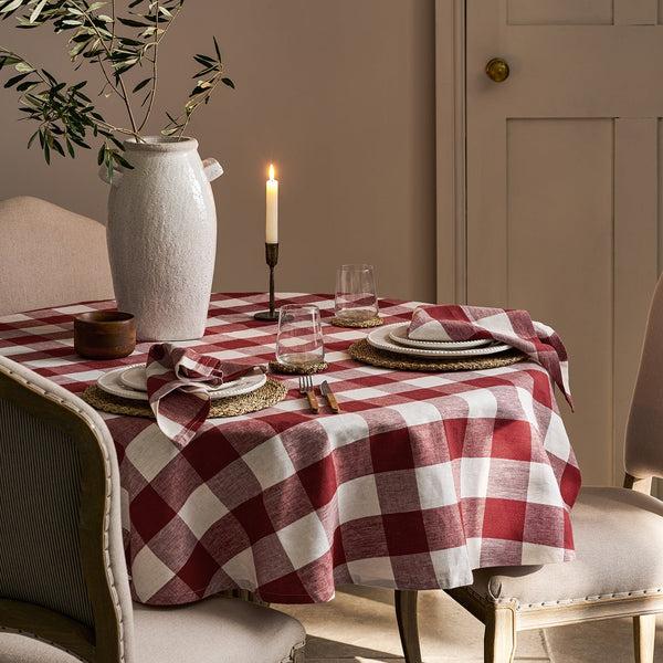 sophie allport Rustic Red Gingham Round Linen Tablecloth