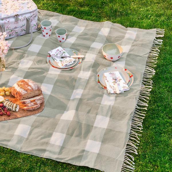 sophie allport Sage Green Gingham Woven Picnic Blanket