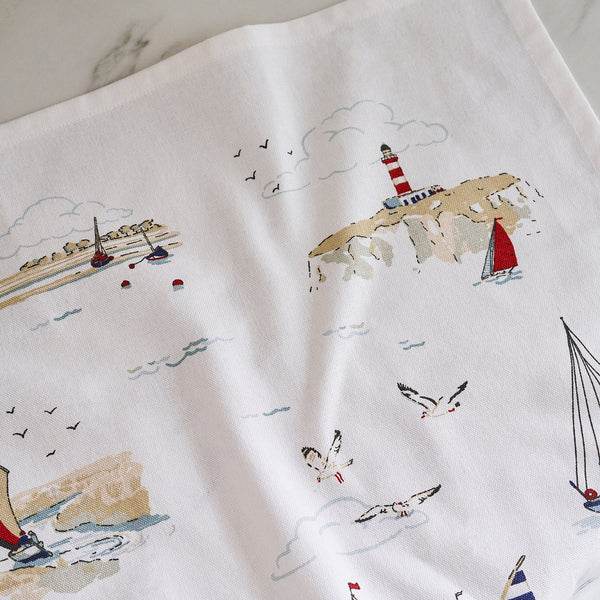 Sophie Allport Coastal Boats Scene Tea Towel