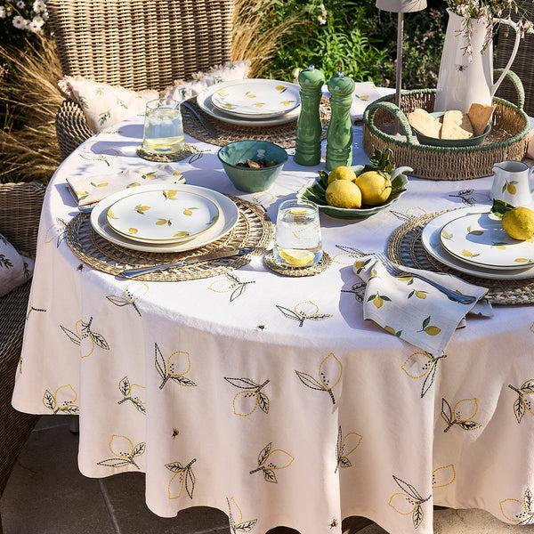 sophie allport Lemons Embroidered Round Tablecloth