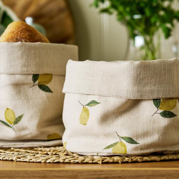 Sophie Allport Lemons Linen Bread Baskets (Set Of 2)