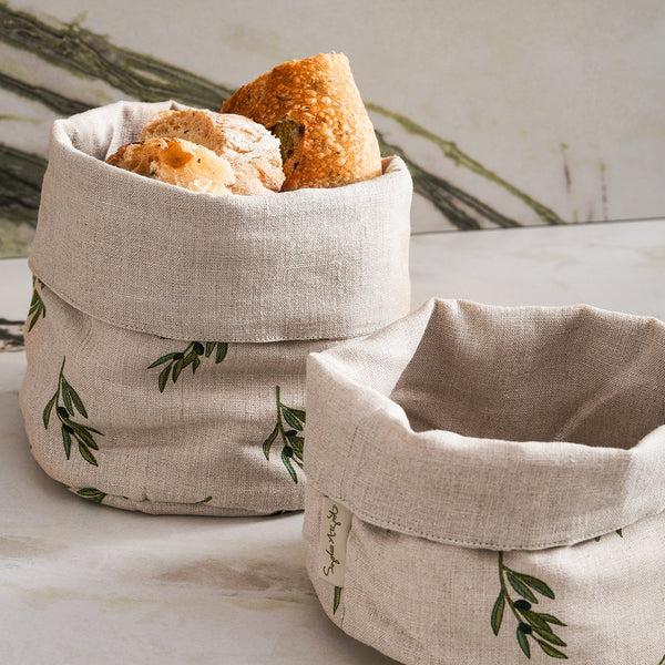 Sophie Allport Olive Linen Bread Baskets (Set Of 2)