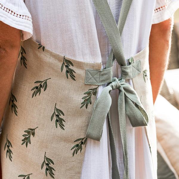 Sophie Allport Olive Linen Cross Back Apron