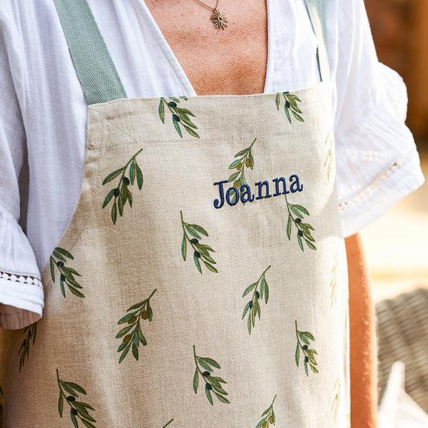 Sophie Allport Olive Linen Cross Back Apron
