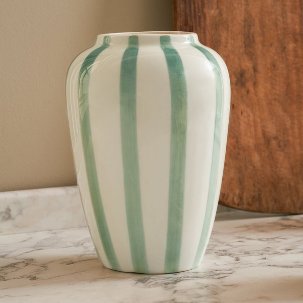 Sophie Allport Pale Green Striped Vase