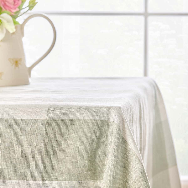 Sophie Allport Sage Green Gingham Linen Tablecloth