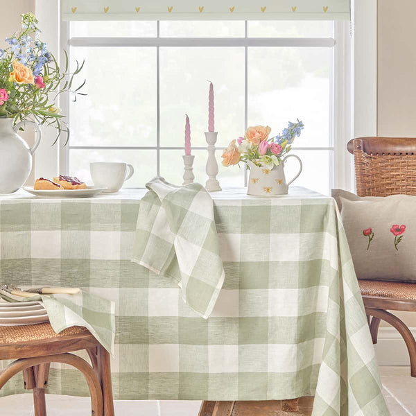 sophie allport Sage Green Gingham Linen Tablecloth