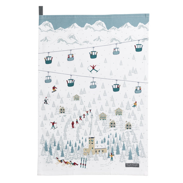 sophie allport Skiing On the Piste Tea Towel