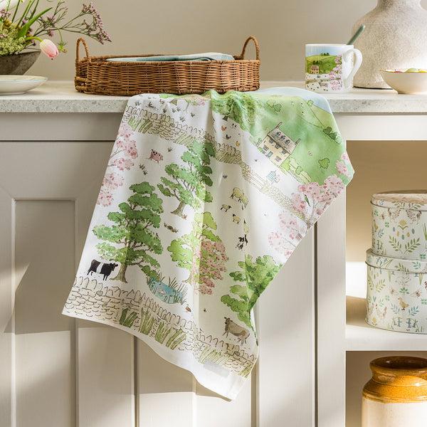 sophie allport Spring Cottage Scene Tea Towel